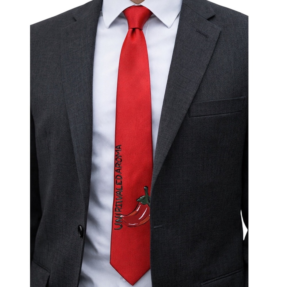Romario Manzini Tie Red Chili Pepper Graphic Necktie Polyester Hand Made